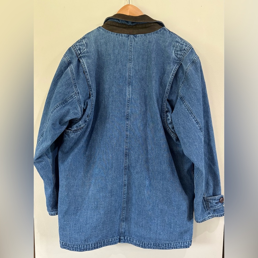 Vintage Lands End Denim Barn Chore Coat Jacket Women Medium Flannel Lined Jean - Picture 3 of 11